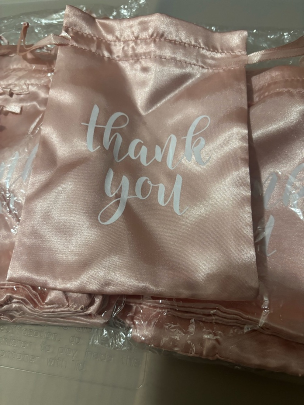 Pink Satin 'Thank You' Drawstring Favor Bags
